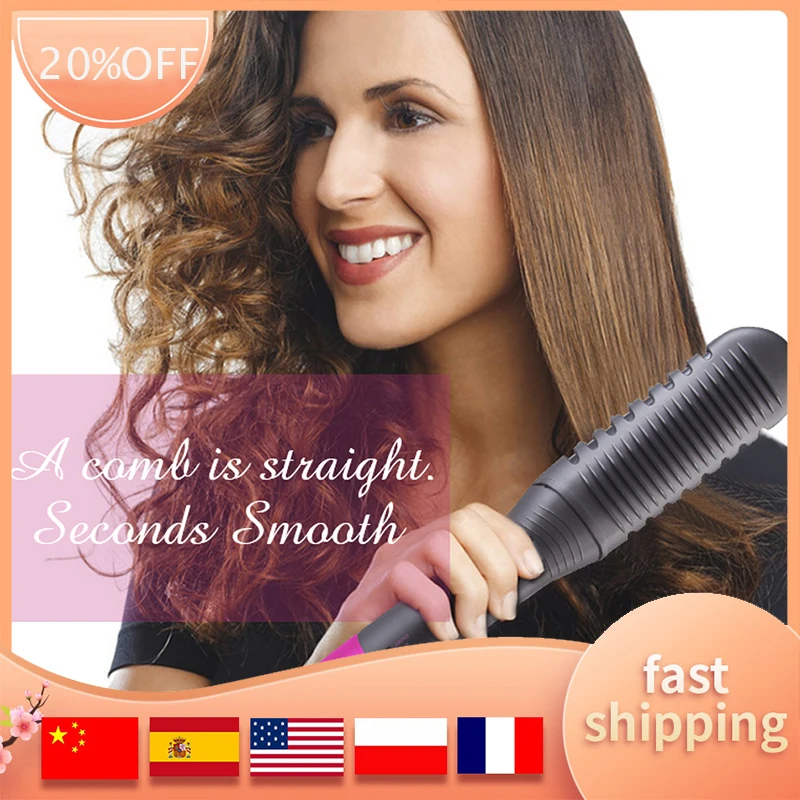 

Hair Straightening Brush With Adjustable Temperature Fast Heating Ceramic Anti Scald Comb And Auto Off Collapsible