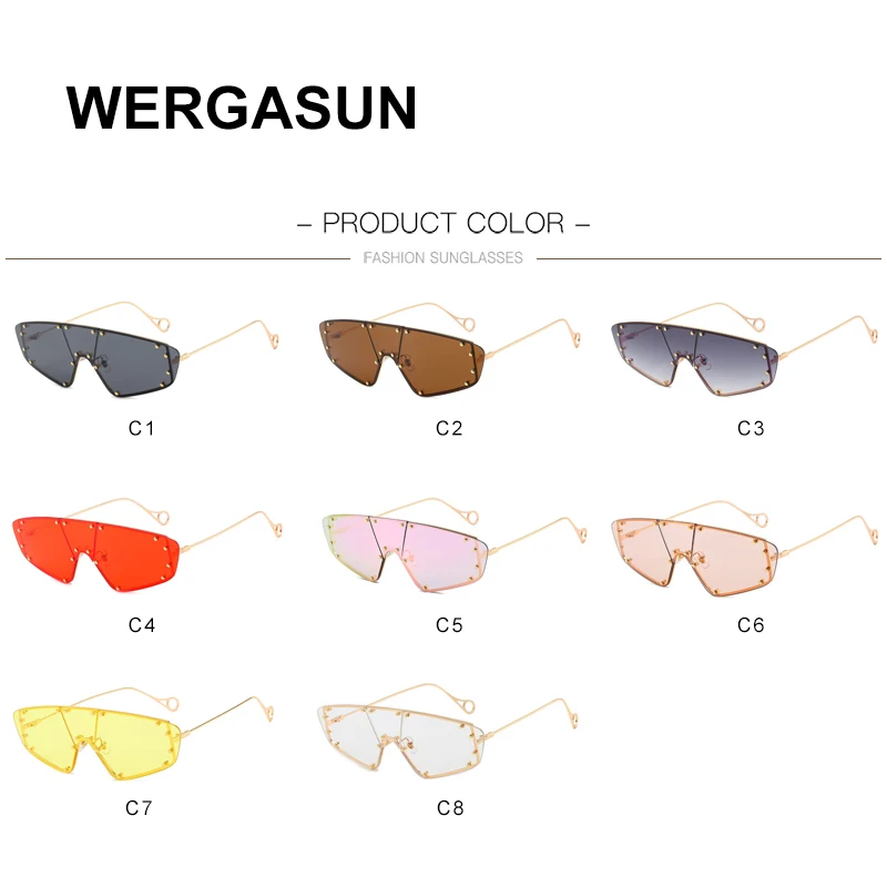 

WERGASUN Rimless Sunglasses Women New Luxury Brand Fashion Flat Top Red Clear Lens One Piece Men Gafas Glasses