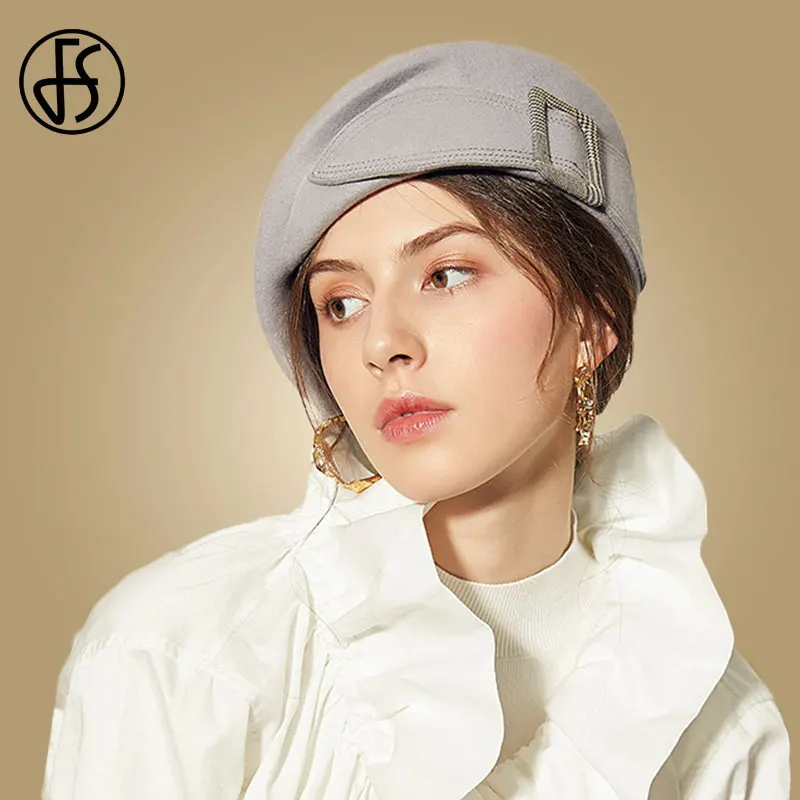 Light Gray Fedoras FS Для женщин с широкими полями шерстяная фетровую красные, черные фетровая шляпка шерстяная Шапки с плоским верхом Женская шляпка-берет фетровые модные вечерние церкви Повседневное шапки - Цвет: Light Gray Fedoras