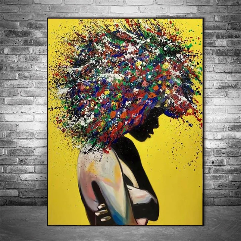 

Abstract African Girl Wall Art Canvas Paintings Graffiti Art Posters And Prints Street Art Black Girl Wall Pictures Home Decor