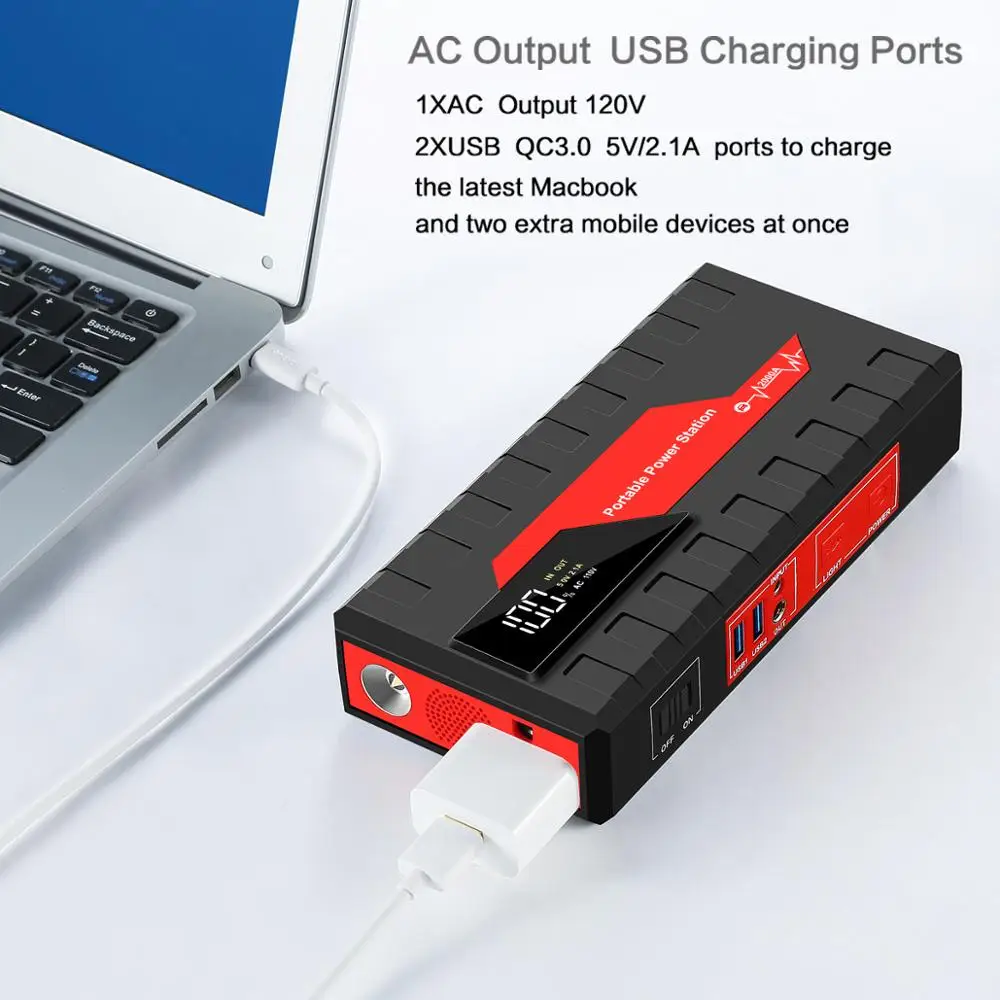 Пиковое пусковое устройство 2000a внешний аккумулятор USb светодиодный фонарик