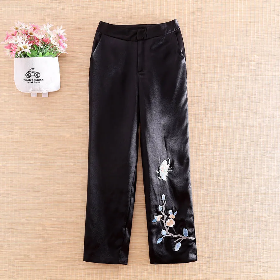 High-end Women Floral Warm Pants Vintage Royal Embroidery Lady Beautiful Winter Thick Casual Trousers Female S-XXL