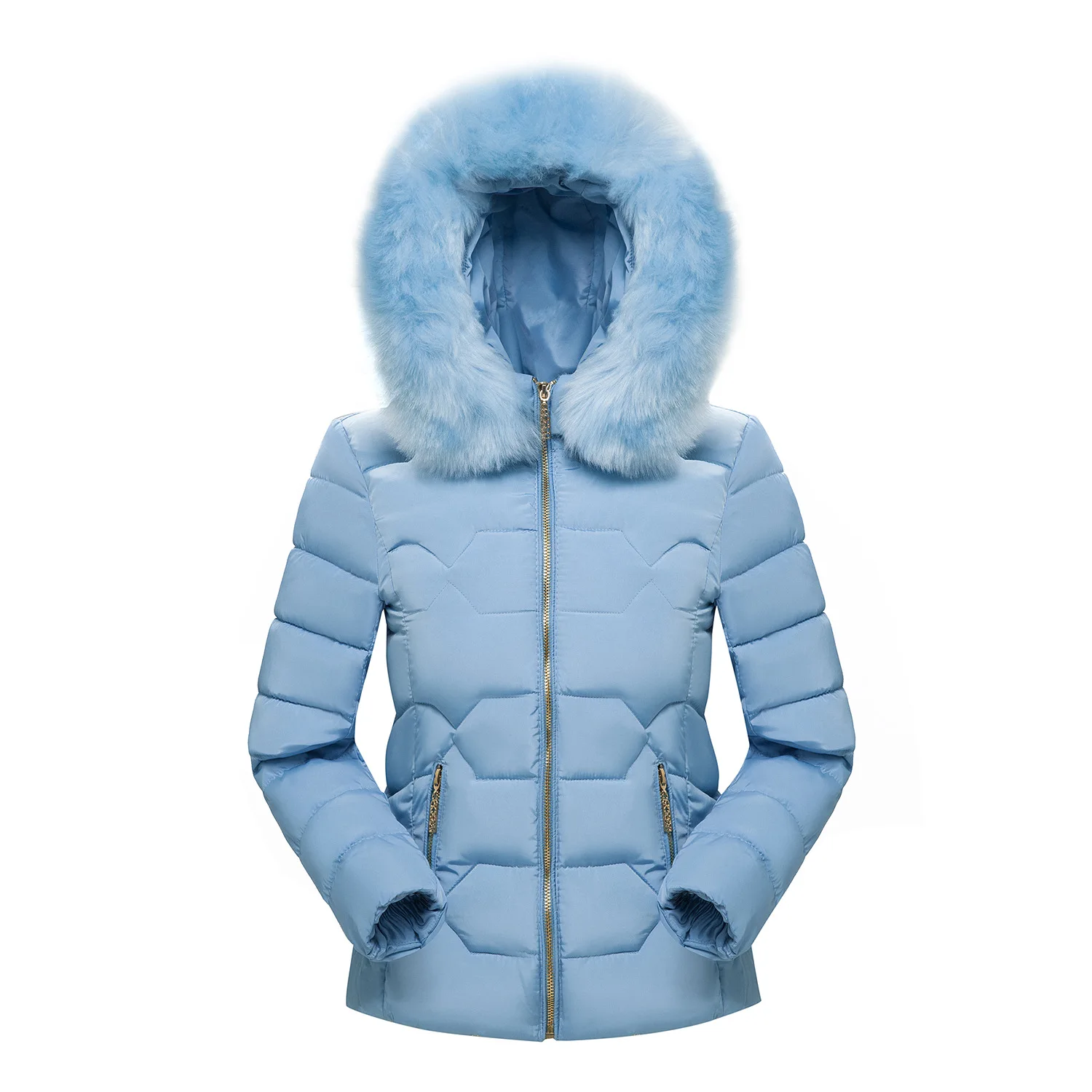

Autumn Winter New Fashion Short Cotton Padded Jacket Women's Thick Warm Hooded Big Fur Collar Coat Female Slim Down Cotton Parka