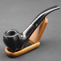 elegant handmade natural ebony wood smoke tobacco smoking pipe black wooden pipe pouch holder 10pcs 9mm pipe filters 433