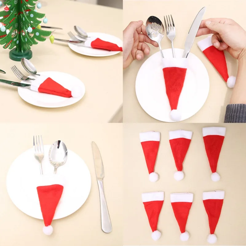 5 шт вечерние украшения Санта шляпа Рождественский держатель для столового