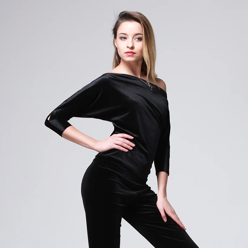 Топ для латиноамериканских танцев Черный женщин танцевальная одежда с открытыми
