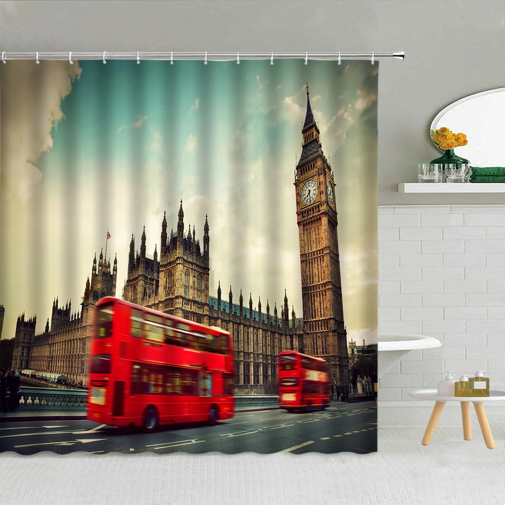 Тканевая занавеска для душа с изображением достопримечательности здания