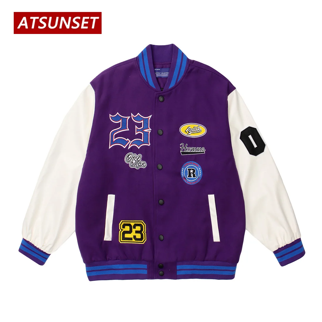 ATSUNSET College Wind No. 23 Hip Hop Baseball Jacket Harajuku Retro Varsity Jacket Streetwear Fashion Cotton Jacket Coat Tops