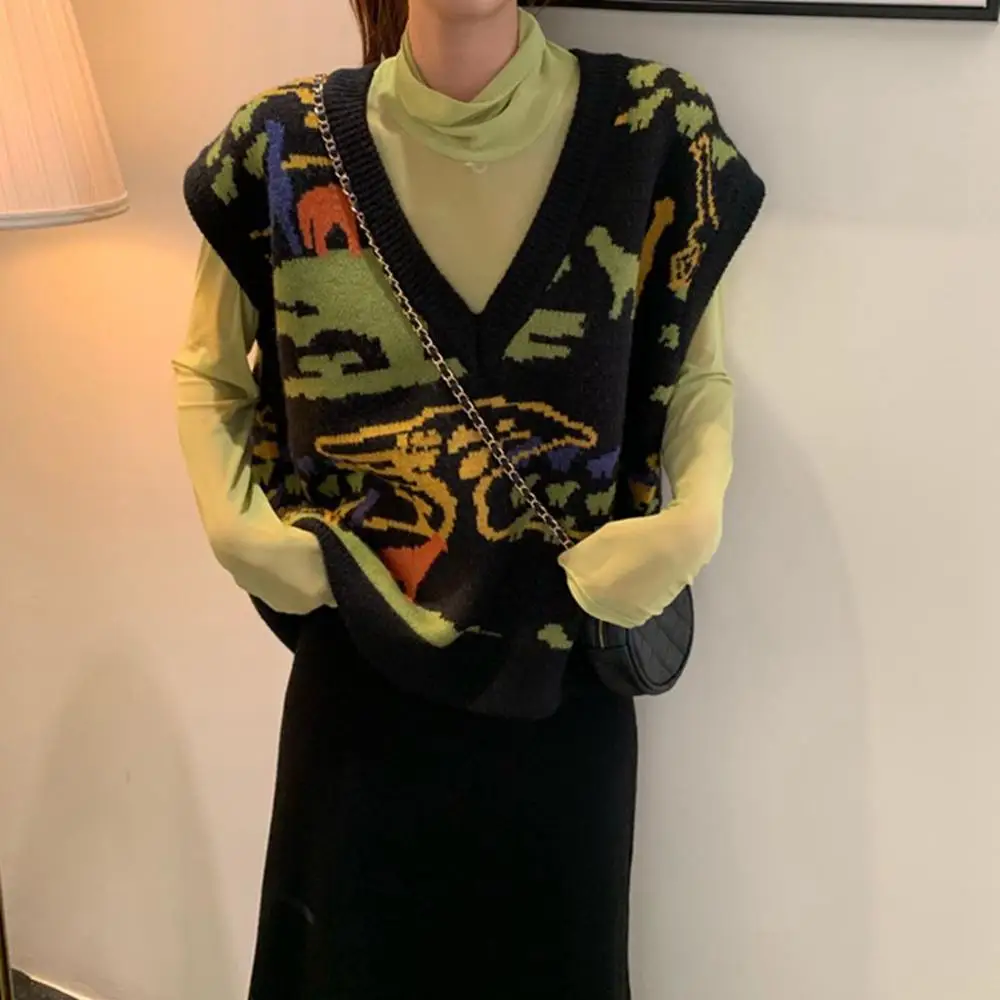 Женский осенне зимний свитер с V образным вырезом жилет индивидуальным узором