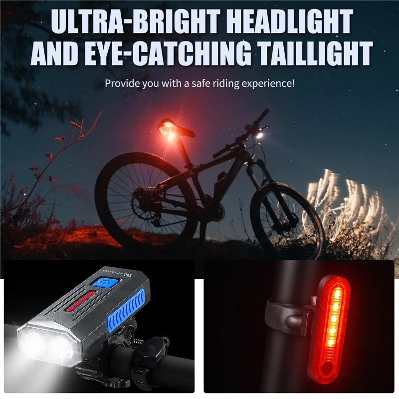 

WEST BIKING 1000 Lumens Bike Light 140db Horn Bell USB Rechargeable Headlight Tailight Waterproof LED Cycling Front Rear Lamp