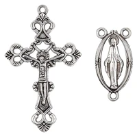 10 set alloy antique silver color necklace crucifix pendant jesus cross charm and rosary center sets for jewelry making diy