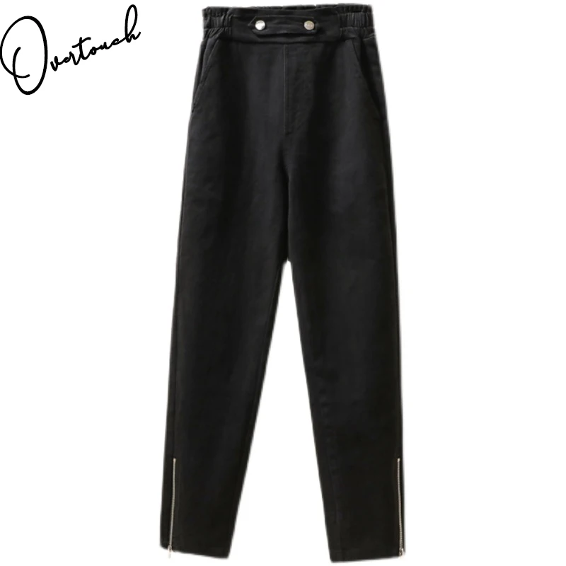 

Women Cothing Cotton Long Pants Black Oversize Pants Elastic Waist Vintage Casual Lady Loose Trousers Autumn Winter 2021