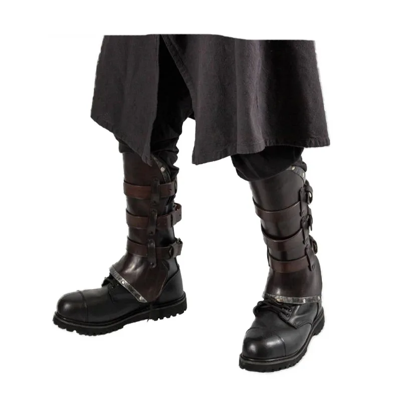 

Medieval Steampunk Costume Accessory Viking Knight Leg Armor Larp Greave Gaiter Men Women Half Chaps Leather Boot Shoe Cover Kit