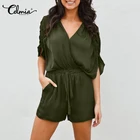 Женский Летний комбинезон с высокой талией Celmia, повседневный сексуальный комбинезон на шнуровке с V-образным вырезом и коротким рукавом, Рабочие комбинезоны, 2021