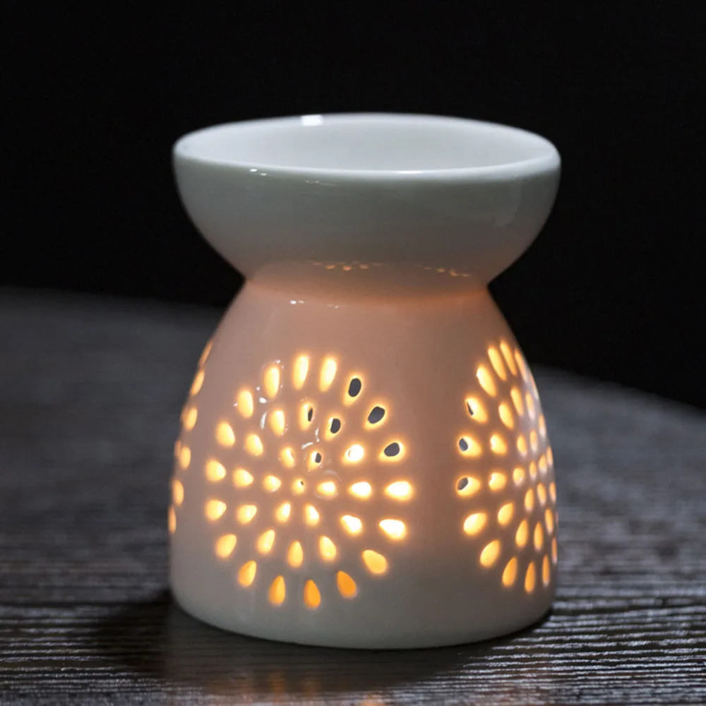 White Ceramic Oil Burner Melt Wax Warmer Diffuser Candle Holder Valentine's Day Christmas Gift Hollowed Out Aromatherapy Stove images - 6