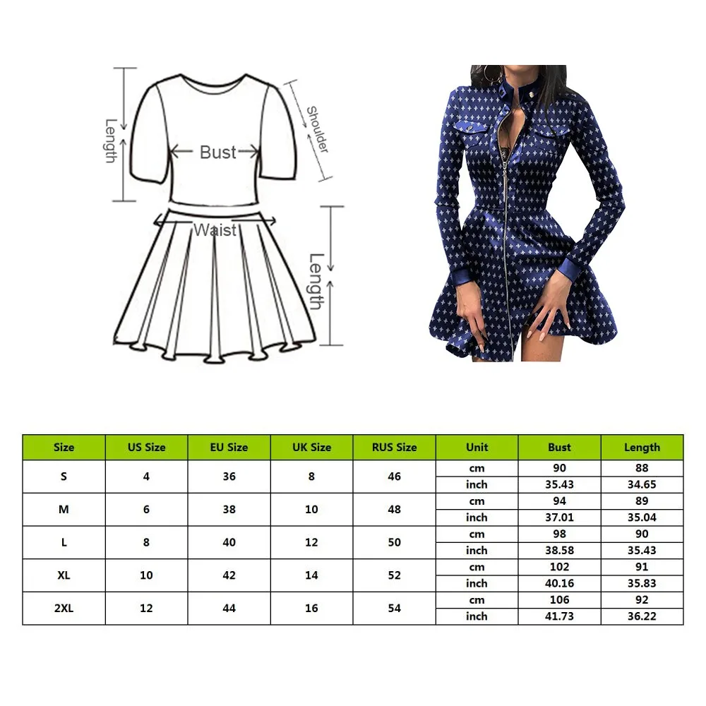 

Elegant Slim Dresses Casual Autumn Winter Fashion Pocket Leather Dress Sexy Stand Collar Print Zipper Long Sleeves Mini Dress