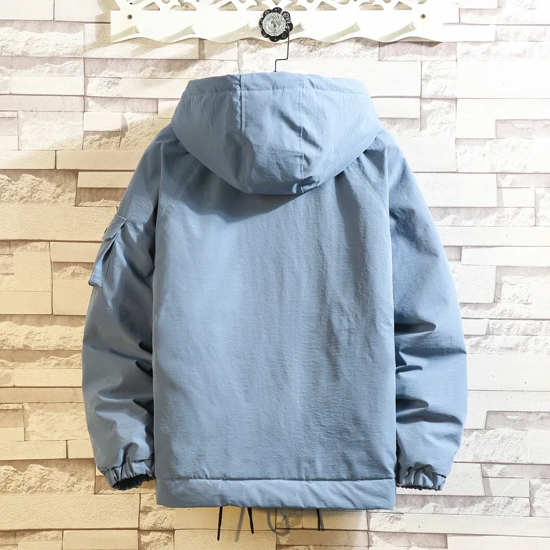 2021 winter new Japanese frock coat for young men,  hooded cotton coat, casual solid color thick coat for men