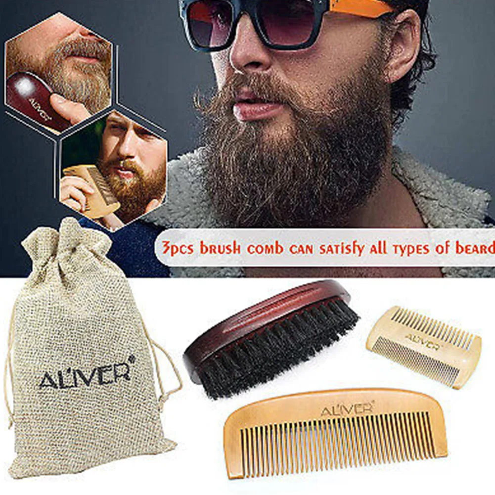 3PCS/Set Mustache Shaping Massage Hair Comb Natural Durable Artificial Bristle Universal Grooming Men Home Beard Brush Portable | Красота и
