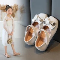 new top qualiy girls leather shoes comfortable soft soles bow knot princess shoes for wedding party kids single shoes beige pink