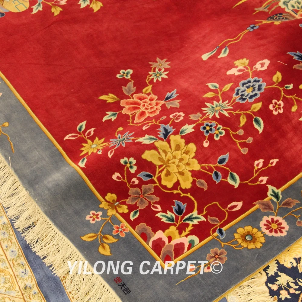 Роскошный Красный шелковый ковер ручной работы YILONG 4 'x 6' в стиле арт деко для