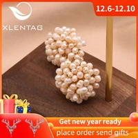 xlentag handmade fresh water white pearl round stud earrings for women engagement wedding party earrings fine jewelry ge0653