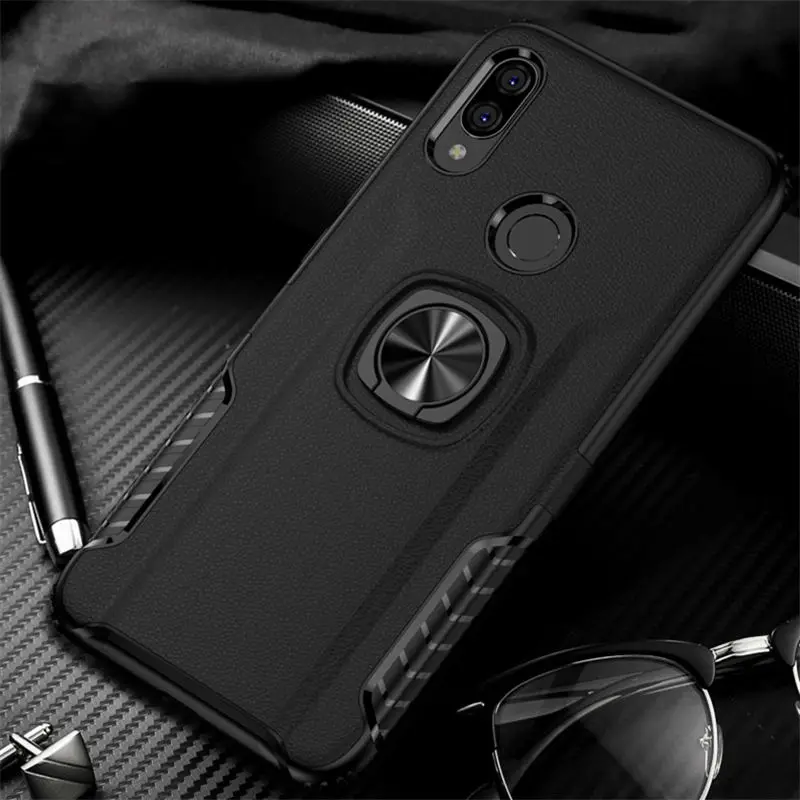Black Противоударный защитный чехол для Xiaomi Redmi Note 7 Pro 4 X 4X Note 6 5 Pro, Гибридный Металлический Чехол-подставка с кольцом для Redmi Note7 Pro, чехол s - Цвет: Black