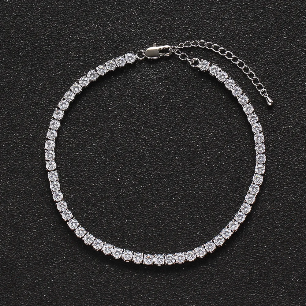 

Charm Jewelry Tennis Cubic Zirconia Anklet Chain for Women Simple Bling Crystal Foot Tennis Chain Anklet Bohemian Beach Jewelry
