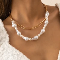 punk hip hop baroque pearl necklace for women layered pearl wedding choker necklaces collier fashion jewelry 2021 female