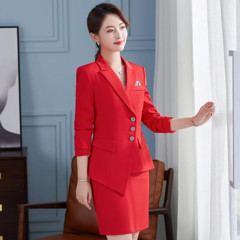 

Korean autumn suit large size office women's business white-collar formal dress professional dress work dress red Suit + skirt