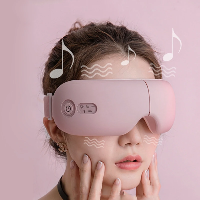 安い Bluetoothスマート振動アイマッサージャー目のケアホット圧縮misic折りたたみアイケアマッサージャー