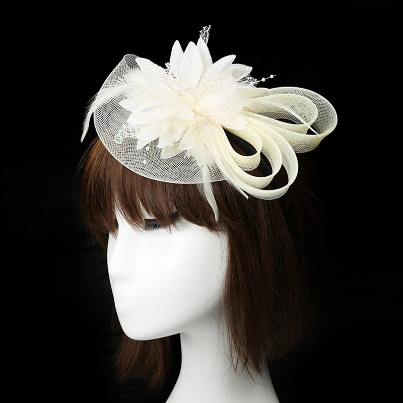 2 шт. Женская Маленькая Шпилька шапка с перьями кремово-белый розовым - купить по