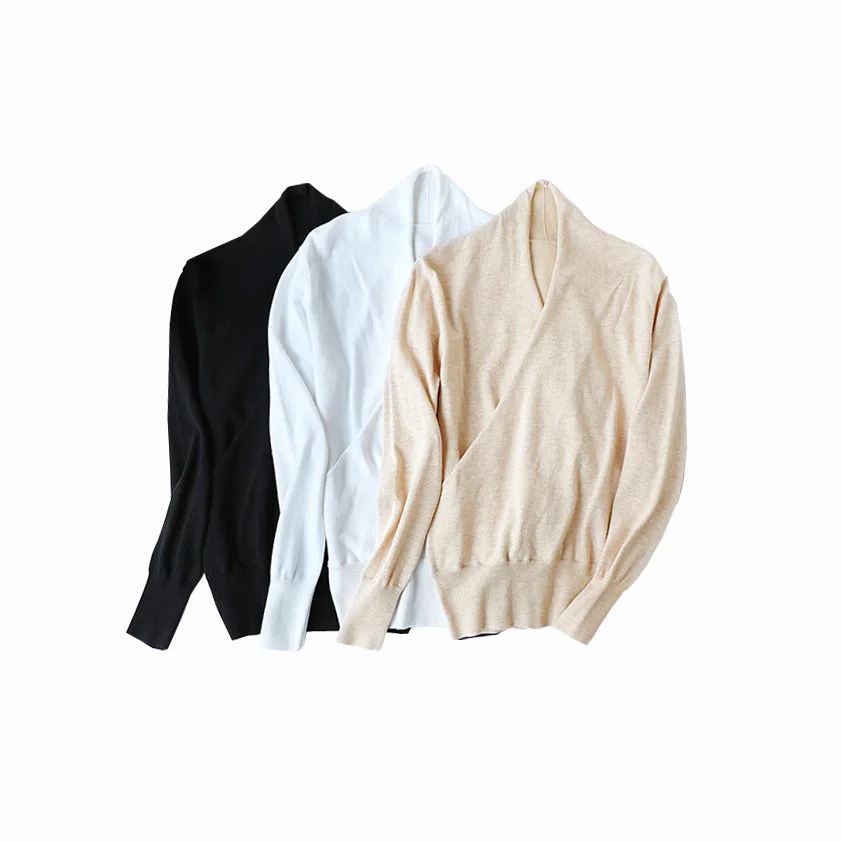Вязаные топы с запахом женский шерстяной кардиган свитер длинным рукавом