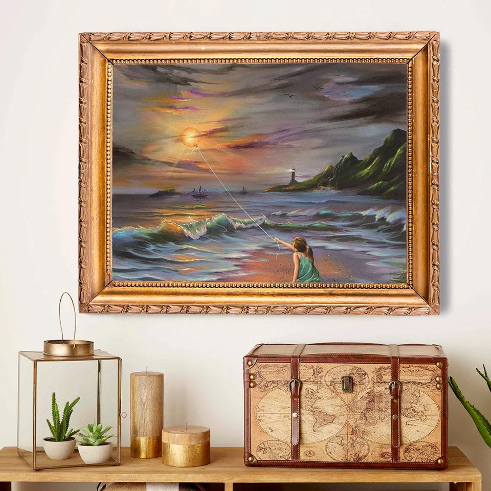 5D алмазная живопись сделай сам маленькая девочка закат на море пейзаж