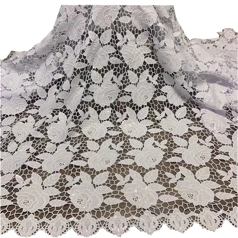 

SJ Lace Guipure Cord Lace African Lace Fabric 2021 High Quality Nigerian Water Soluble Lace Fabric For Party Dress d9-2