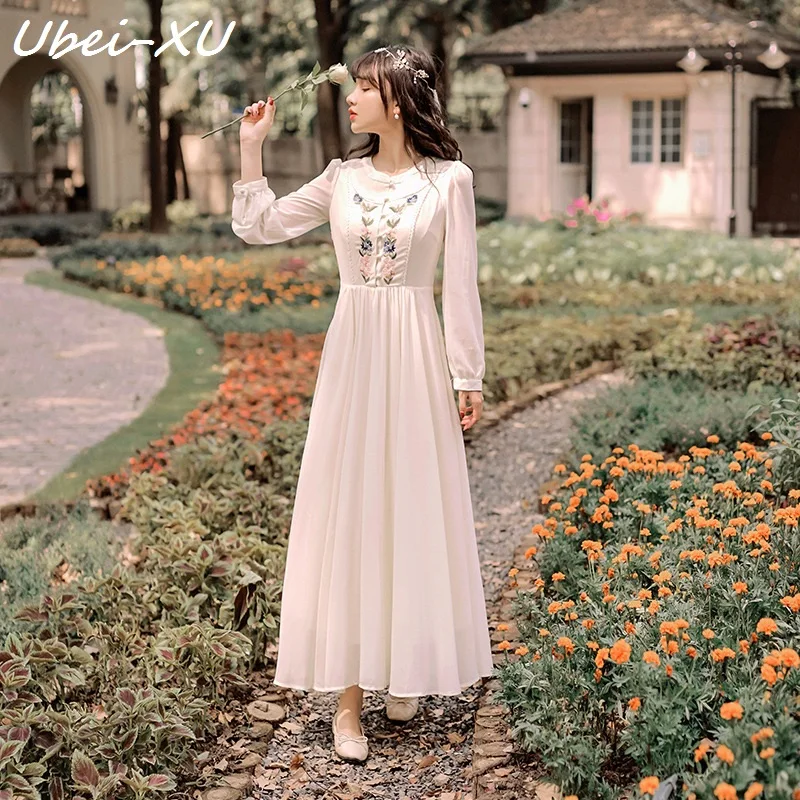 Ubei/2019 г. французское винтажное белое осеннее Новое сказочное длинное приталенное