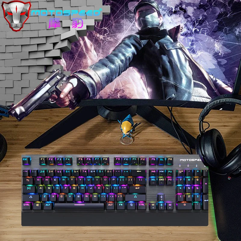 Teclas com Fio Teclado a Laser com o Resto da Mão para Computador Motovelocidade Gaming Teclado Mecânico 104 Rgb Backlit Portátil Computador Gamer Ck108