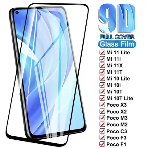 9D закаленное стекло для Xiaomi Mi 10 10T 11 Lite 11X 11T Pro 10i 11i защитное стекло Poco X3 X2 M3 M2 F3 C3 F3 F1 пленка для экрана