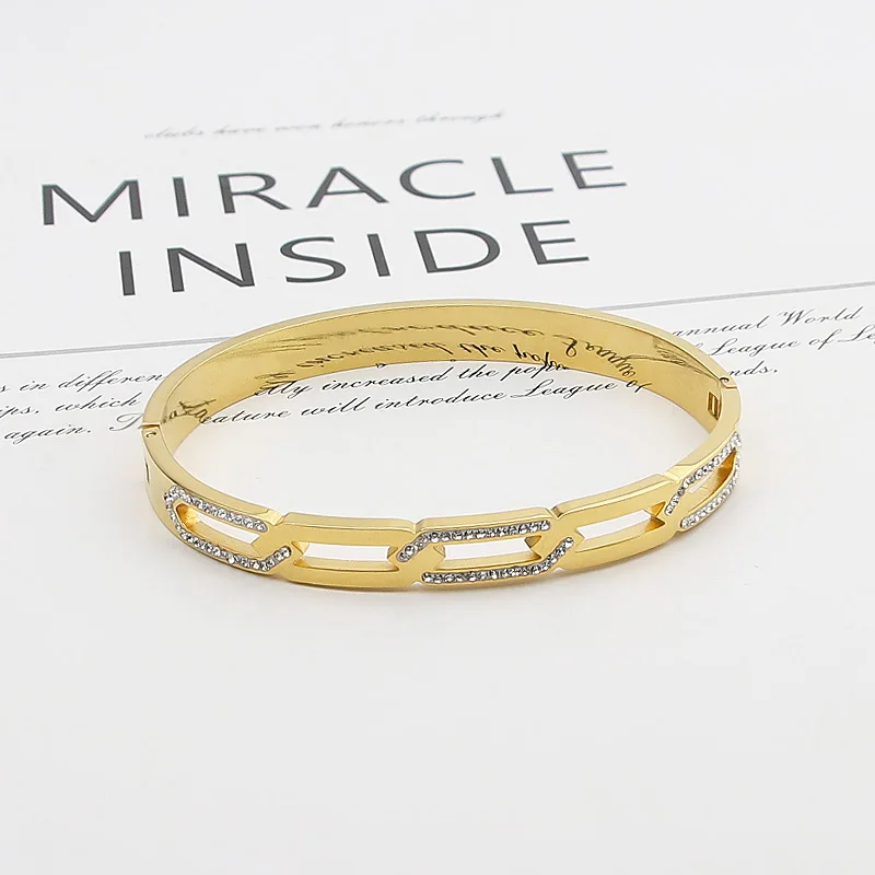 

Изысканные циркониевые браслеты в форме цепи и браслет из нержавеющей стали для женщин Модный брендовый браслет позолоченные ювелирные из...