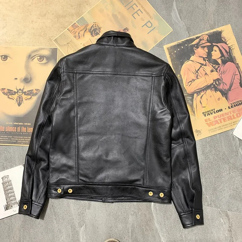 

Vintage Mens Autumn Single Breasted Genuine Leather Cargo Jacket Thick Padded Biker Sheepskin Coat Work Casual Harajuku Jackets
