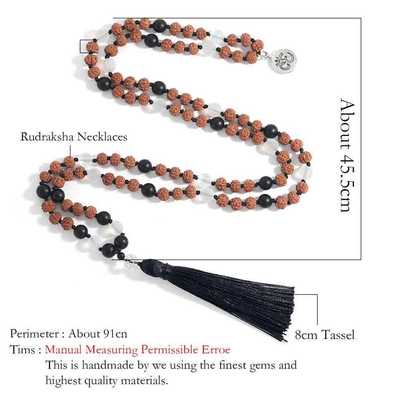 

OAIITE Lucky Mala Necklace White Crystal 108 Charm Yoga Prayer Beads Jewelry healing Reiki Energy Black Tassel Necklace men