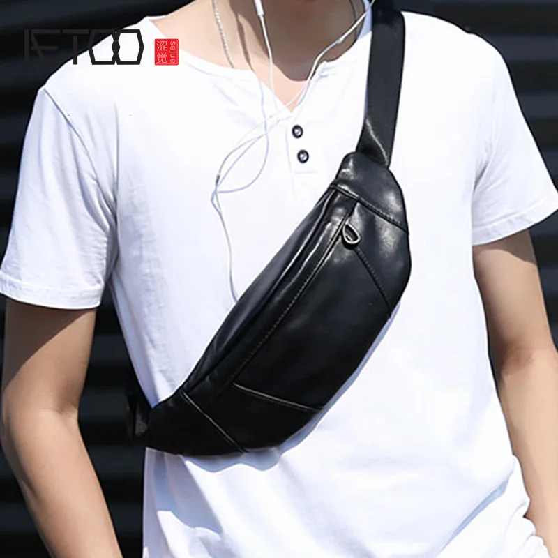 Мужская нагрудная сумка AETOO кожаный мессенджер из первого слоя овечьей кожи для