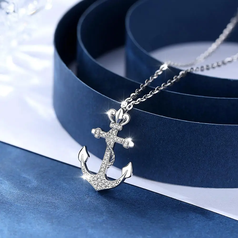 

Solid Real 925 Sterling Silver Anchor Crystal Pendant Necklace for lady Jewelry Silver Chain or only pendant Xmas Gifts D057