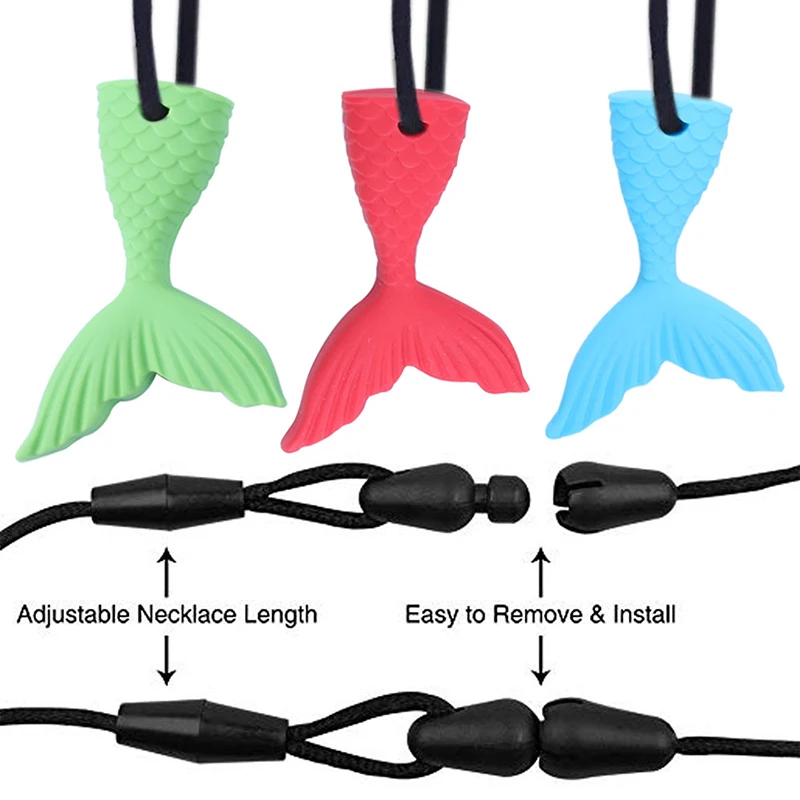 

1PC Kids Boys Girls Chew Necklace Autistic Baby BPA Free Silicone Teether Autism Sensory Chewy Toy Mermaid Tail Teething Teether