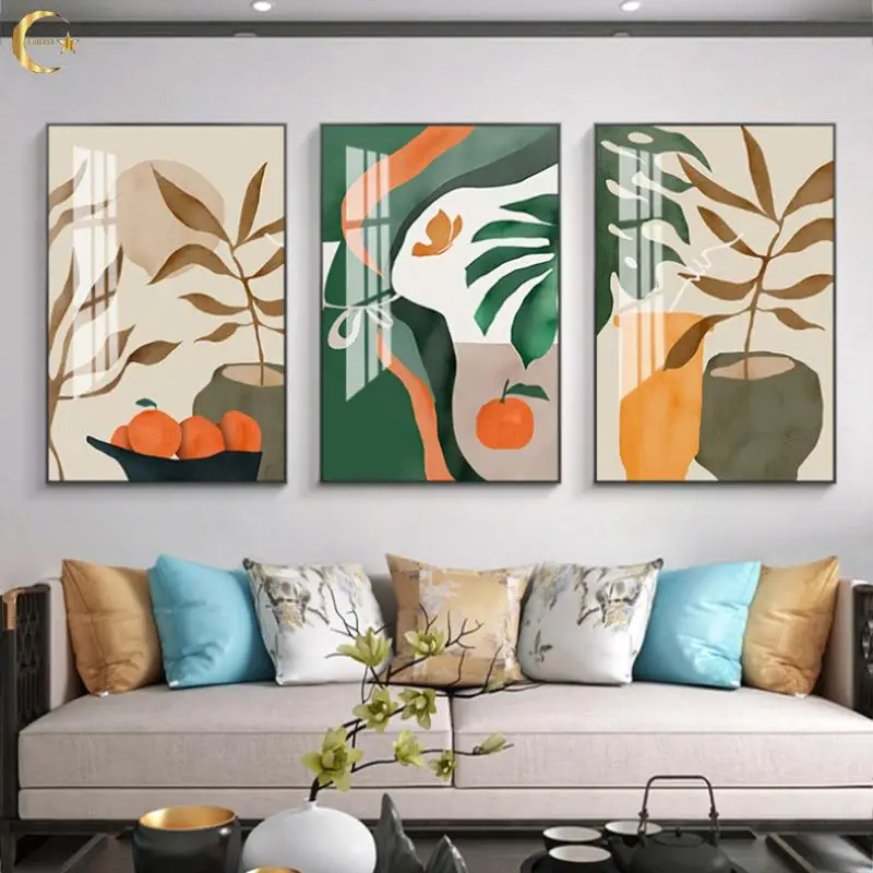 

Modern Poster Retro Art Green Plants Canvas Painting Creative Abstract Vase Wall Art Pictures Living Room Home Decoration