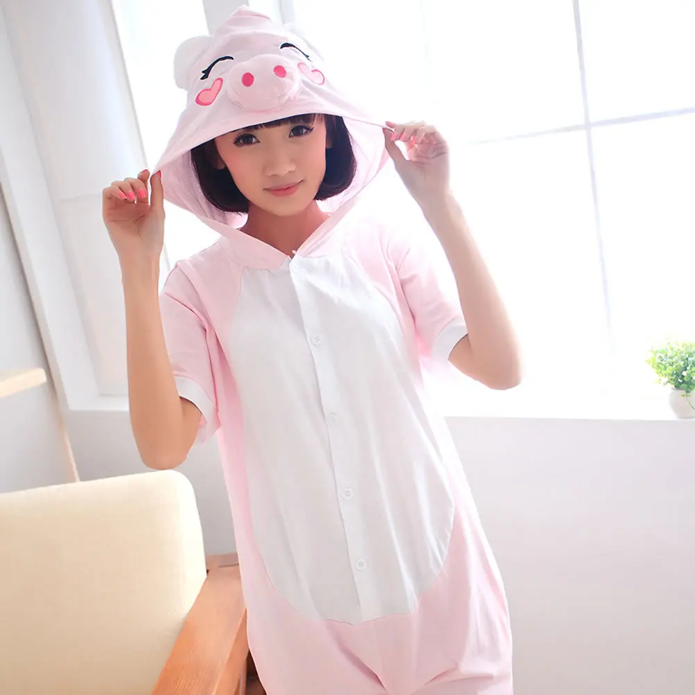 

Adult Kigurumi Pig Pajamas Cotton Summer Animal Pijamas kits Women Anime Cartooon Onesie Hooded Pyjamas Sleepwear Homewear