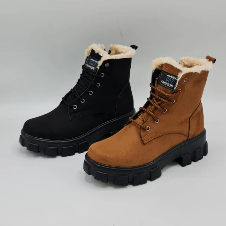 

Women Winter Boots Mink Brown Snow Ankle Suede Waterproof Warm Fur Plush Anti Slip Lace Up