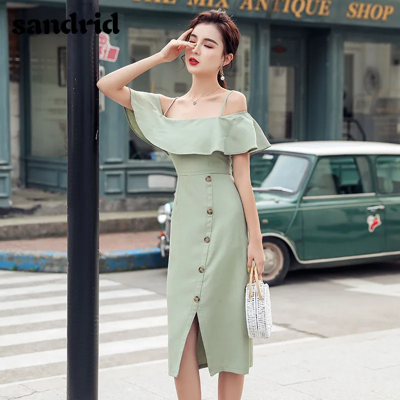 Sandgrid 2020 летнее новое французское гофрированное платье на бретельках без