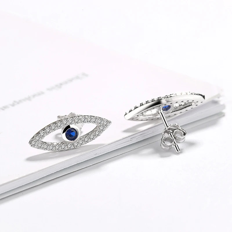 Joseph Mola 925 Sterling Silver Turkish Blue Evil Eye Earring Sapphire 7A Zircon Crystal Stud Earrings Blessing Protect Jewelry | Украшения