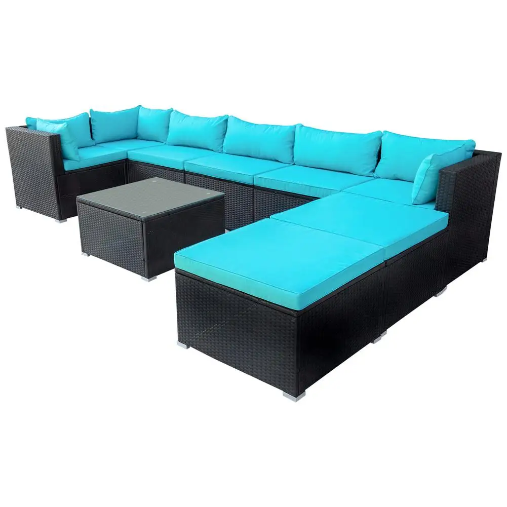 

9pcs/set Courtyard Sofa Set Outdoor Corner Sofa Armless Sofa Coffee Table Ottomans Removable Cushion