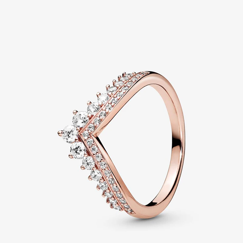 

Authentic 100% 925 Sterling Silver Rings Princess Wishbone Ring Heart Engrave Rings for Women Engagement Jewelry Anniversary